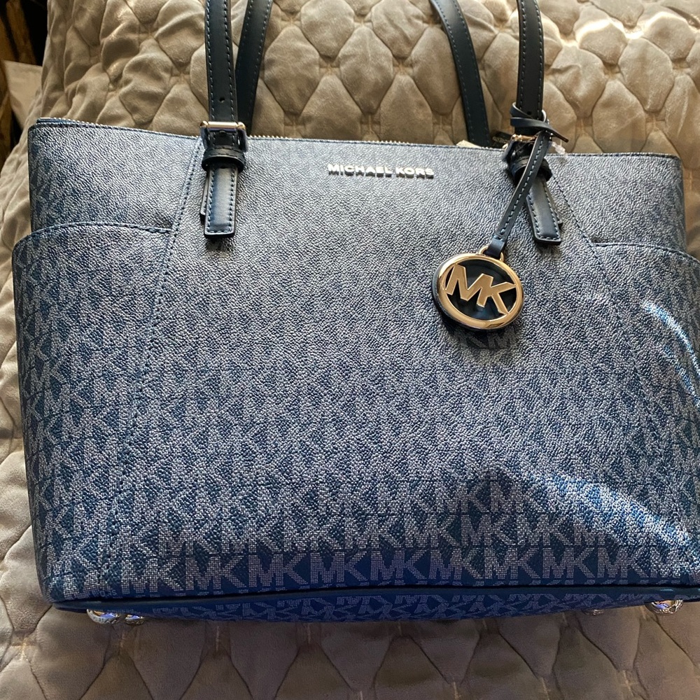 Michael Kors Jet Tote Handbag “River Blue” 15”W x 10” T x 5.5” D. NWT